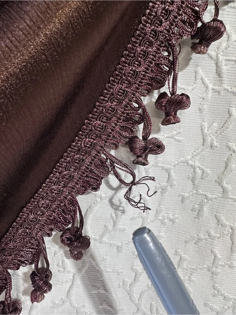 Elegant Brown Draped Valance with Beaded Trim - Home Accents